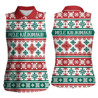 Mele Kalikimaka Hawaii Christmas Women Sleeveless Polo Shirt Hawaiian Quilt Pattern Style - Polynesian Pride