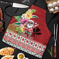 Santa Surf Mele Kalikimaka Personalized Apron Aloha Tropical Christmas Vibes LT9 Red - Polynesian Pride