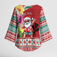 Santa Surf Mele Kalikimaka Personalized Kimono Sleeve Blouse Aloha Tropical Christmas Vibes - Polynesian Pride