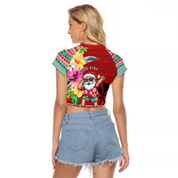 Santa Surf Mele Kalikimaka Personalized Raglan Cropped T Shirt Aloha Tropical Christmas Vibes - Polynesian Pride