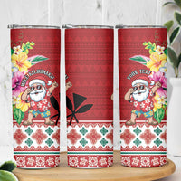 Santa Surf Mele Kalikimaka Personalized Skinny Tumbler Aloha Tropical Christmas Vibes - Polynesian Pride