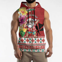 Santa Surf Mele Kalikimaka Personalized Sleeveless Zip Hoodie Aloha Tropical Christmas Vibes - Polynesian Pride