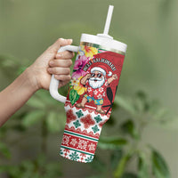 Santa Surf Mele Kalikimaka Personalized Tumbler With Handle Aloha Tropical Christmas Vibes - Polynesian Pride