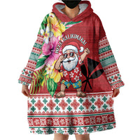 Santa Surf Mele Kalikimaka Personalized Wearable Blanket Hoodie Aloha Tropical Christmas Vibes - Polynesian Pride