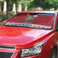 Shaka Sign Skull Mele Kalikimaka Personalized Auto Sun Shade Hawaiian Quilt Pattern - Polynesian Pride