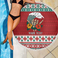 Shaka Sign Skull Mele Kalikimaka Personalized Beach Blanket Hawaiian Quilt Pattern - Polynesian Pride
