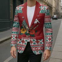 Shaka Sign Skull Mele Kalikimaka Personalized Blazer Hawaiian Quilt Pattern - Polynesian Pride