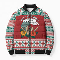 Shaka Sign Skull Mele Kalikimaka Personalized Bomber Puffer Jacket Hawaiian Quilt Pattern - Polynesian Pride