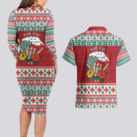 Shaka Sign Skull Mele Kalikimaka Personalized Couples Matching Long Sleeve Bodycon Dress and Hawaiian Shirt Hawaiian Quilt Pattern - Polynesian Pride