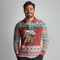 Shaka Sign Skull Mele Kalikimaka Personalized Long Sleeve Polo Shirt Hawaiian Quilt Pattern - Polynesian Pride