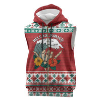 Shaka Sign Skull Mele Kalikimaka Personalized Sleeveless Zip Hoodie Hawaiian Quilt Pattern - Polynesian Pride