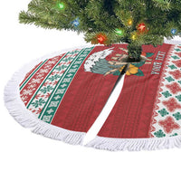 Shaka Sign Skull Mele Kalikimaka Personalized Tree Skirt Hawaiian Quilt Pattern - Polynesian Pride