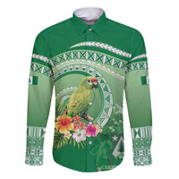 Norfolk Parakeet Tropical Family Matching Off Shoulder Maxi Dress and Hawaiian Shirt Norfolk Island Tribal Pattern