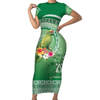 Norfolk Parakeet Tropical Family Matching Short Sleeve Bodycon Dress and Hawaiian Shirt Norfolk Island Tribal Pattern