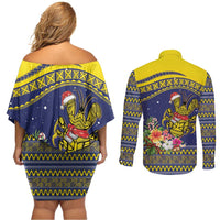 Monuina e Kilisimasi Niue Christmas Couples Matching Off Shoulder Short Dress and Long Sleeve Button Shirt Niuean Tribal Pattern