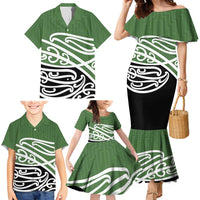 Green Fern New Zealand Kowhai Ngutukak Family Matching Mermaid Dress and Hawaiian Shirt - Polynesian Pride