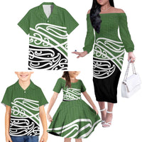 Green Fern New Zealand Kowhai Ngutukak Family Matching Off The Shoulder Long Sleeve Dress and Hawaiian Shirt - Polynesian Pride