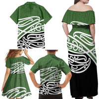 Green Fern New Zealand Kowhai Ngutukak Family Matching Off Shoulder Maxi Dress and Hawaiian Shirt - Polynesian Pride