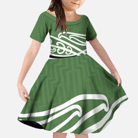 Green Fern New Zealand Kowhai Ngutukak Family Matching Short Sleeve Bodycon Dress and Hawaiian Shirt - Polynesian Pride