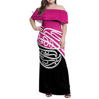 All Pink New Zealand Kowhai Ngutukak Family Matching Off Shoulder Maxi Dress and Hawaiian Shirt - Polynesian Pride
