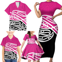 All Pink New Zealand Kowhai Ngutukak Family Matching Short Sleeve Bodycon Dress and Hawaiian Shirt - Polynesian Pride