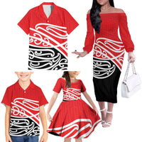 All Red New Zealand Kowhai Ngutukak Family Matching Off The Shoulder Long Sleeve Dress and Hawaiian Shirt - Polynesian Pride