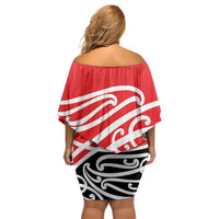 All Red New Zealand Kowhai Ngutukak Family Matching Off Shoulder Short Dress and Hawaiian Shirt - Polynesian Pride