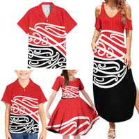 All Red New Zealand Kowhai Ngutukak Family Matching Summer Maxi Dress and Hawaiian Shirt - Polynesian Pride