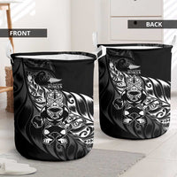 New Zealand Lawn Bowls Laundry Basket Black Maori Warrior Tribal Silver Fern - Polynesian Pride