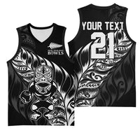 New Zealand Lawn Bowls Custom Basketball Jersey Black Maori Warrior Tribal Silver Fern - Polynesian Pride