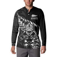 New Zealand Lawn Bowls Custom Button Sweatshirt Black Maori Warrior Tribal Silver Fern - Polynesian Pride