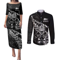 New Zealand Lawn Bowls Custom Couples Matching Puletasi and Long Sleeve Button Shirt Black Maori Warrior Tribal Silver Fern - Polynesian Pride
