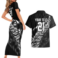 New Zealand Lawn Bowls Custom Couples Matching Short Sleeve Bodycon Dress and Hawaiian Shirt Black Maori Warrior Tribal Silver Fern - Polynesian Pride