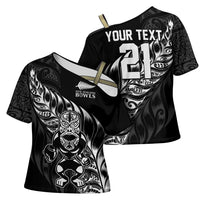 New Zealand Lawn Bowls Custom Cross Shoulder Shirt Black Maori Warrior Tribal Silver Fern - Polynesian Pride