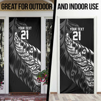 New Zealand Lawn Bowls Custom Door Cover Black Maori Warrior Tribal Silver Fern - Polynesian Pride