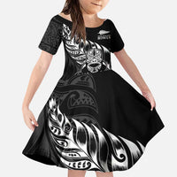 New Zealand Lawn Bowls Custom Family Matching Mermaid Dress and Hawaiian Shirt Black Maori Warrior Tribal Silver Fern - Polynesian Pride
