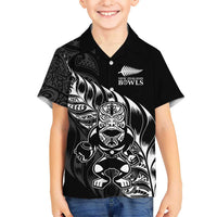 New Zealand Lawn Bowls Custom Family Matching Off The Shoulder Long Sleeve Dress and Hawaiian Shirt Black Maori Warrior Tribal Silver Fern - Polynesian Pride