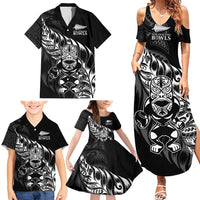 New Zealand Lawn Bowls Custom Family Matching Summer Maxi Dress and Hawaiian Shirt Black Maori Warrior Tribal Silver Fern - Polynesian Pride