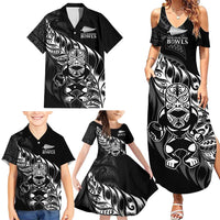 New Zealand Lawn Bowls Custom Family Matching Summer Maxi Dress and Hawaiian Shirt Black Maori Warrior Tribal Silver Fern - Polynesian Pride