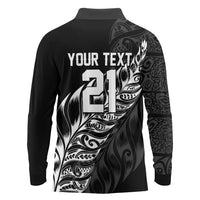 New Zealand Lawn Bowls Custom Long Sleeve Polo Shirt Black Maori Warrior Tribal Silver Fern - Polynesian Pride