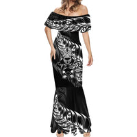 New Zealand Lawn Bowls Custom Mermaid Dress Black Maori Warrior Tribal Silver Fern - Polynesian Pride