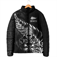 New Zealand Lawn Bowls Custom Padded Jacket Black Maori Warrior Tribal Silver Fern - Polynesian Pride
