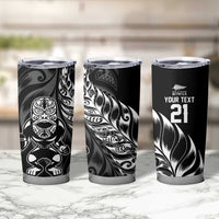 New Zealand Lawn Bowls Custom Tumbler Cup Black Maori Warrior Tribal Silver Fern - Polynesian Pride