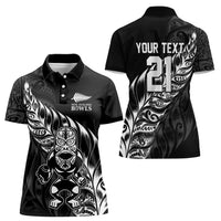 New Zealand Lawn Bowls Custom Women Polo Shirt Black Maori Warrior Tribal Silver Fern - Polynesian Pride