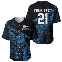New Zealand Lawn Bowls Custom Baseball Jersey Blue Maori Warrior Tribal Silver Fern - Polynesian Pride