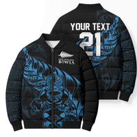 New Zealand Lawn Bowls Custom Bomber Puffer Jacket Blue Maori Warrior Tribal Silver Fern - Polynesian Pride