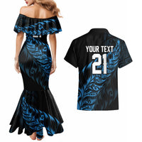 New Zealand Lawn Bowls Custom Couples Matching Mermaid Dress and Hawaiian Shirt Blue Maori Warrior Tribal Silver Fern - Polynesian Pride