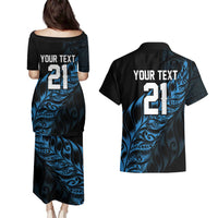 New Zealand Lawn Bowls Custom Couples Matching Puletasi and Hawaiian Shirt Blue Maori Warrior Tribal Silver Fern - Polynesian Pride