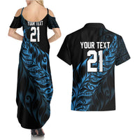 New Zealand Lawn Bowls Custom Couples Matching Summer Maxi Dress and Hawaiian Shirt Blue Maori Warrior Tribal Silver Fern - Polynesian Pride