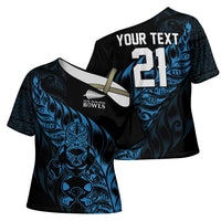 New Zealand Lawn Bowls Custom Cross Shoulder Shirt Blue Maori Warrior Tribal Silver Fern - Polynesian Pride